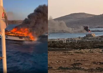 Δήλος: Φωτιά ξέσπασε σε ιστιοφόρο με δύο επιβαίνοντες, έξω από το λιμάνι