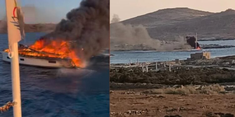 Δήλος: Φωτιά ξέσπασε σε ιστιοφόρο με δύο επιβαίνοντες, έξω από το λιμάνι